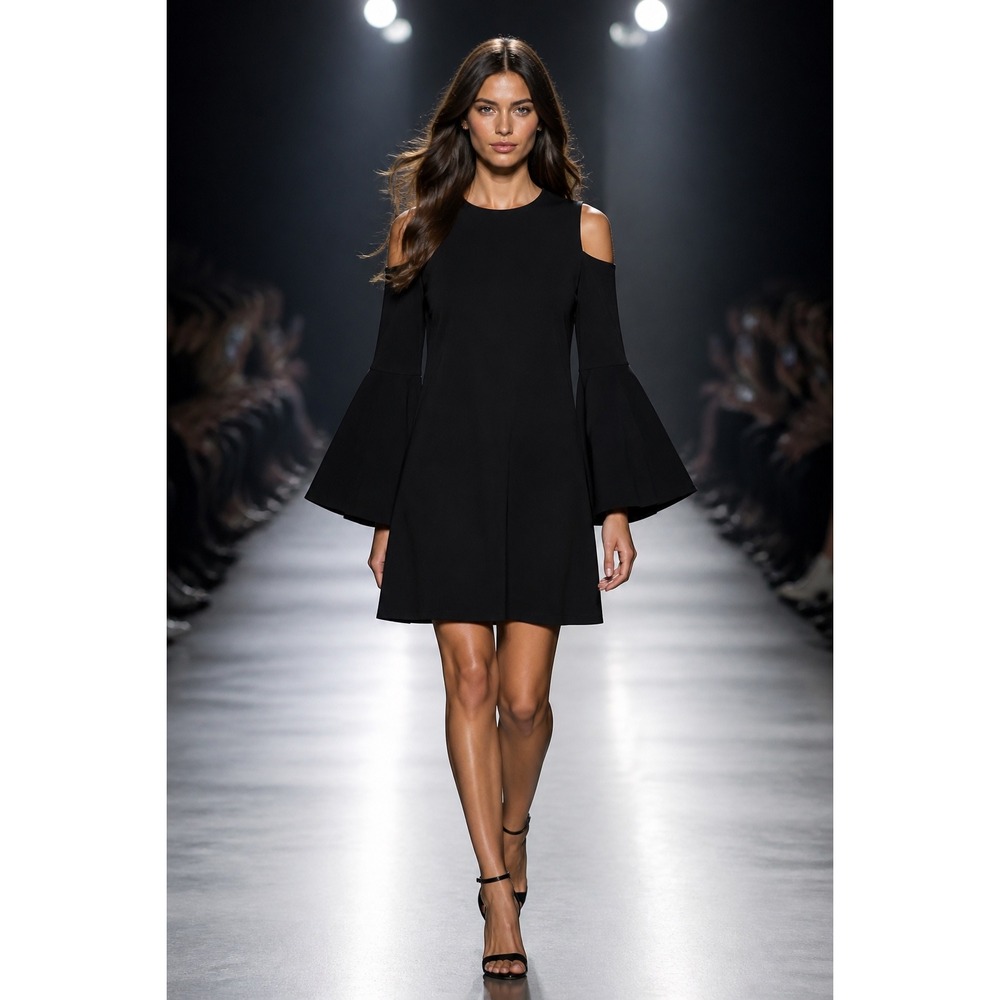 Lauren Ralph Lauren Black Cold Shoulder‎ Bell Sleeve Dress 6 250667426001